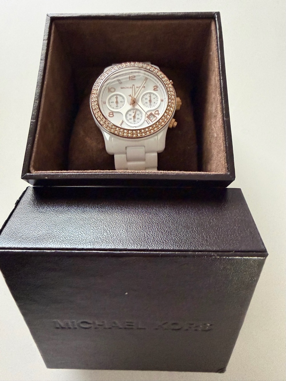 Michael Kors MK5269 Ladies White Ceramic Watch RoseGold Swarovski Crystals Bezel - Picture 4 of 13